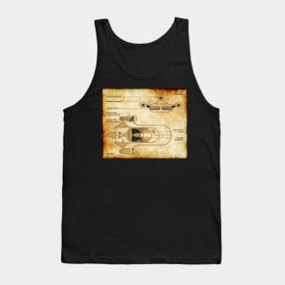 Desert Planet Hovercar Parchment Blueprint Tank Top